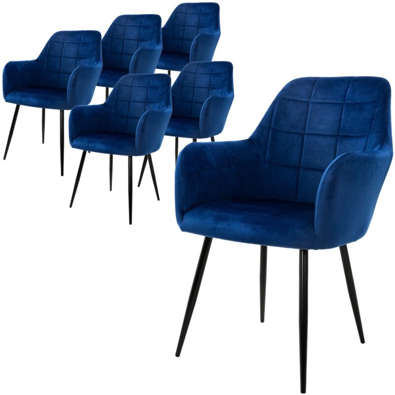 foto del prodotto ecd germany set 6x sedie da pranzo blu scuro poltrone imbottite in velluto stile moderno scandinavo gambe in metallo per sala da pranzo soggiorno
