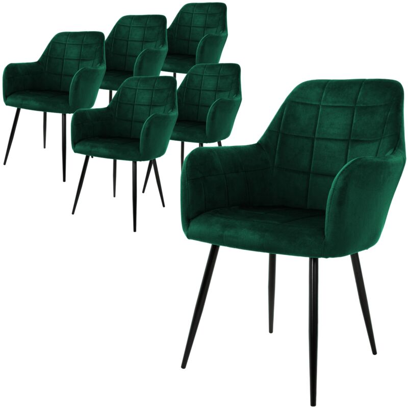 foto del prodotto ecd germany set 6x sedie da pranzo verde scuro poltrone imbottite in velluto stile moderno scandinavo gambe in metallo per sala pranzo soggiorno