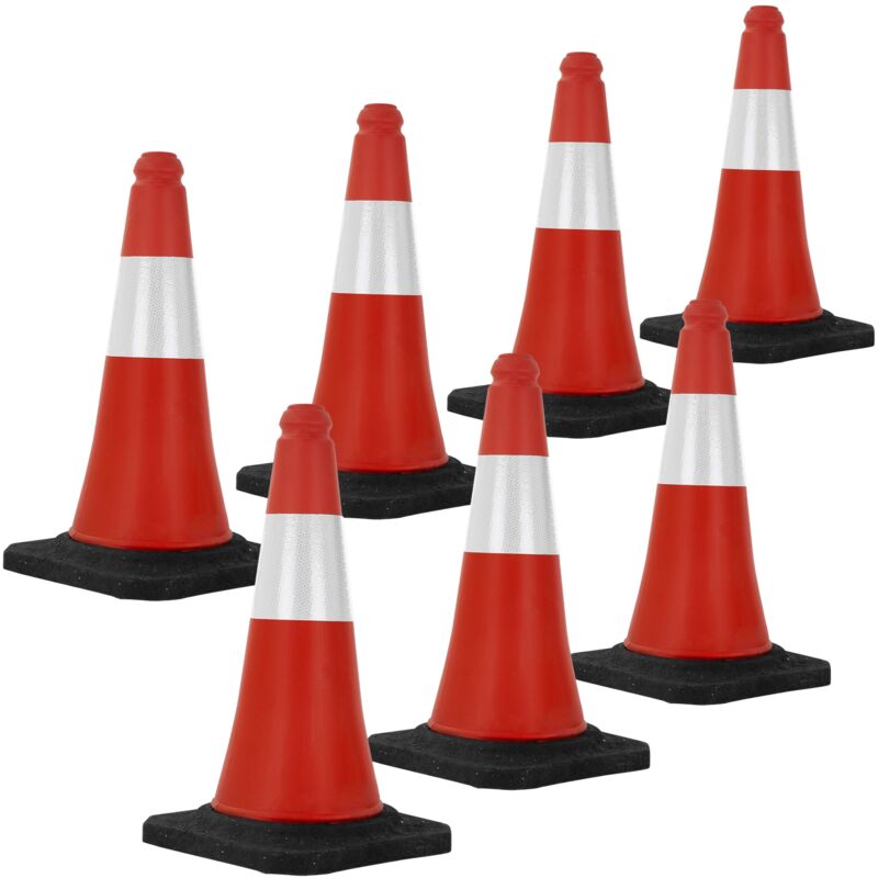 foto del prodotto ecd germany set 7x coni stradali segnaletici per il traffico da 51 cm rosso e bianco coni con strisce bianche riflettenti piloni con base pesante
