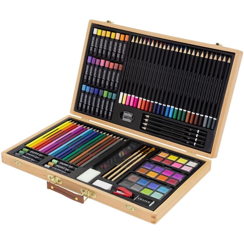 foto del prodotto ecd germany set da pittura 109 pezzi valigetta da pittore di legno per bambini e adulti set per disegno artistico xxl kit da disegno scatola per