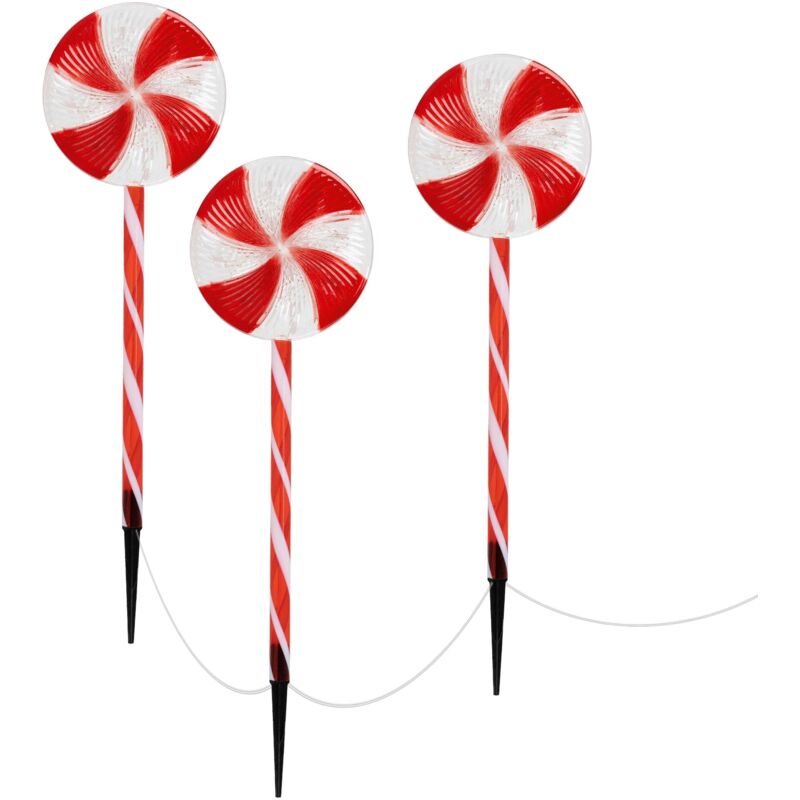 foto del prodotto ecd germany - set di 3 lecca-lecca caramella luci di natale da esterno 60 led 3m 8 modalità funzionamento a batteria timer decorazione natalizia luci