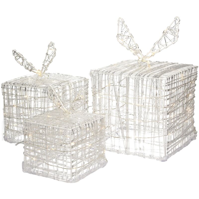 foto del prodotto ecd germany set di 3 scatole regalo luminose con 90 led bianco caldo decorazione natalizia pacchi decorativi per albero di natale ip44 impermeabile