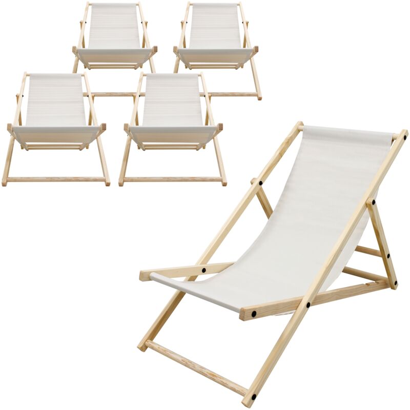 foto del prodotto ecd germany set di 5 sedie a sdraio pieghevoli in legno di pino fino a 120 kg beige schienale regolabile 3 posizioni lettino prendisole spiaggia