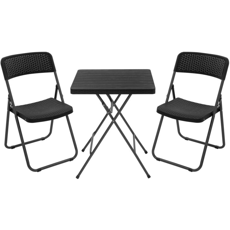 foto del prodotto ecd germany set mobili da balcone 3 pezzi nero pieghevole con 2 sedie e 1 tavolo in acciaio effetto rattan set bistro da giardino per 2 persone