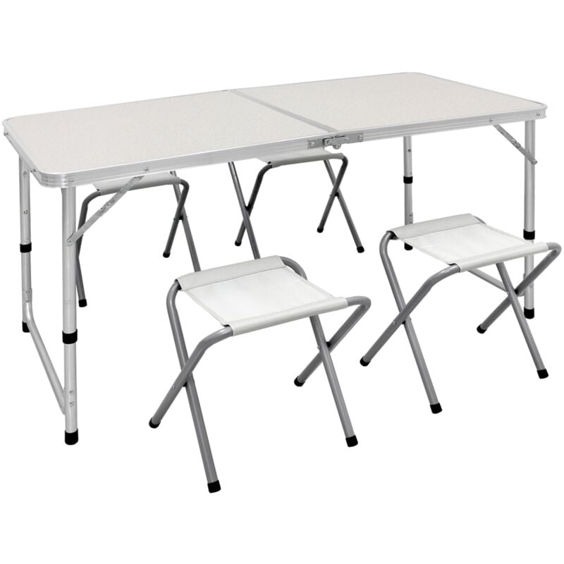 foto del prodotto ecd germany set tavolo da campeggio pieghevole con 4 sedie 120 x 60 x 55 63 70 cm cerniera bianco in alluminio mdf tavolo da picnic regolabile