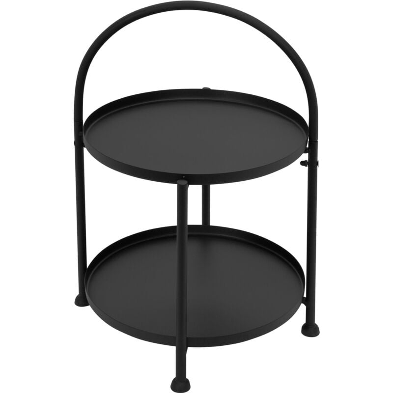 foto del prodotto ecd germany tavolino rotondo 33x45cm nero in metallo pieghevole industriale tavolo a 2 livelli tavolino da divano con vassoi estraibili tavolini
