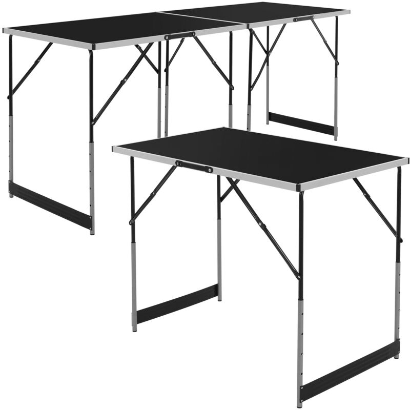 foto del prodotto ecd germany tavolo pieghevole portatile 3 pezzi 100x60 cm nero tavolino multifunzionale in alluminio struttura multiuso regolabile in altezza