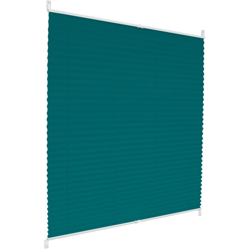 foto del prodotto ecd germany tenda plissettata per finestre e porte klemmfix a rullo 100 x 200 cm blu petrolio opaco protezione dal sole con supporto a morsetto