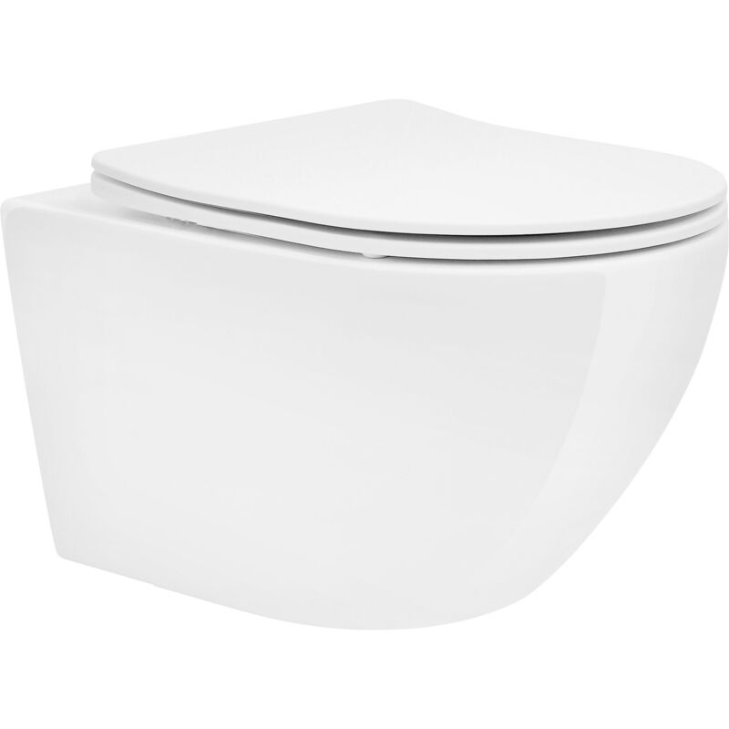 foto del prodotto ecd germany wc sospeso a muro senza brida bianco rivestimento nano wc sospeso lungo 52 cm vaso con sedile estraibile duroplast con chiusura softclose