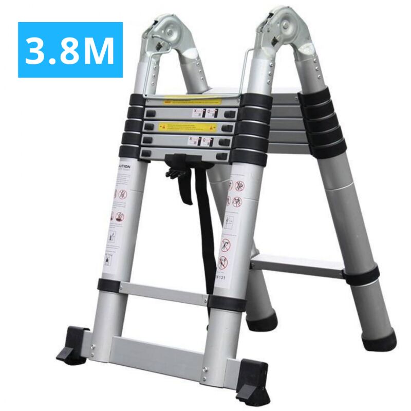 foto del prodotto echelle escabeau t lescopique double aluminium 2x6 marches h 3,8m 1,9 1,9 