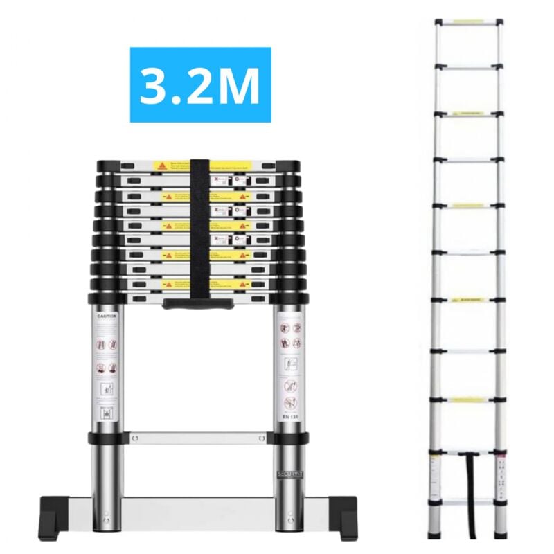 foto del prodotto echelle t lescopique aluminium 11 marches h3,2 m avec barre stabilisatrice
