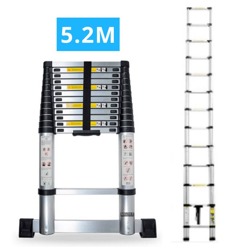 foto del prodotto echelle t lescopique aluminium 13 marches h 5,2 m avec barre stabilisatrice