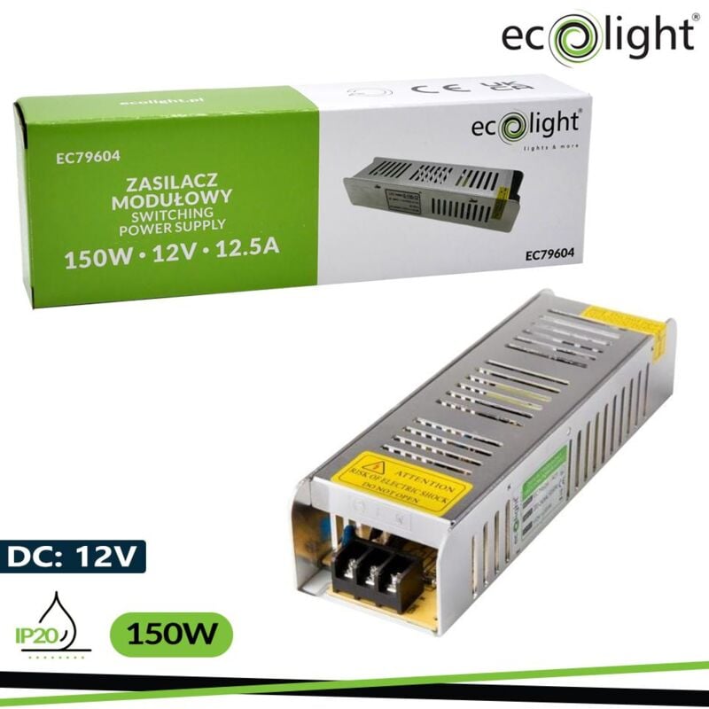 foto del prodotto eco light alimentatore led 150w 12v 12.5a ip20 slim 200x60x40