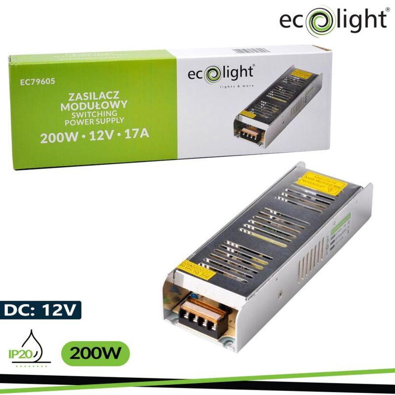 foto del prodotto eco light alimentatore led 200w 12v 17a ip20 slim 224x69x40
