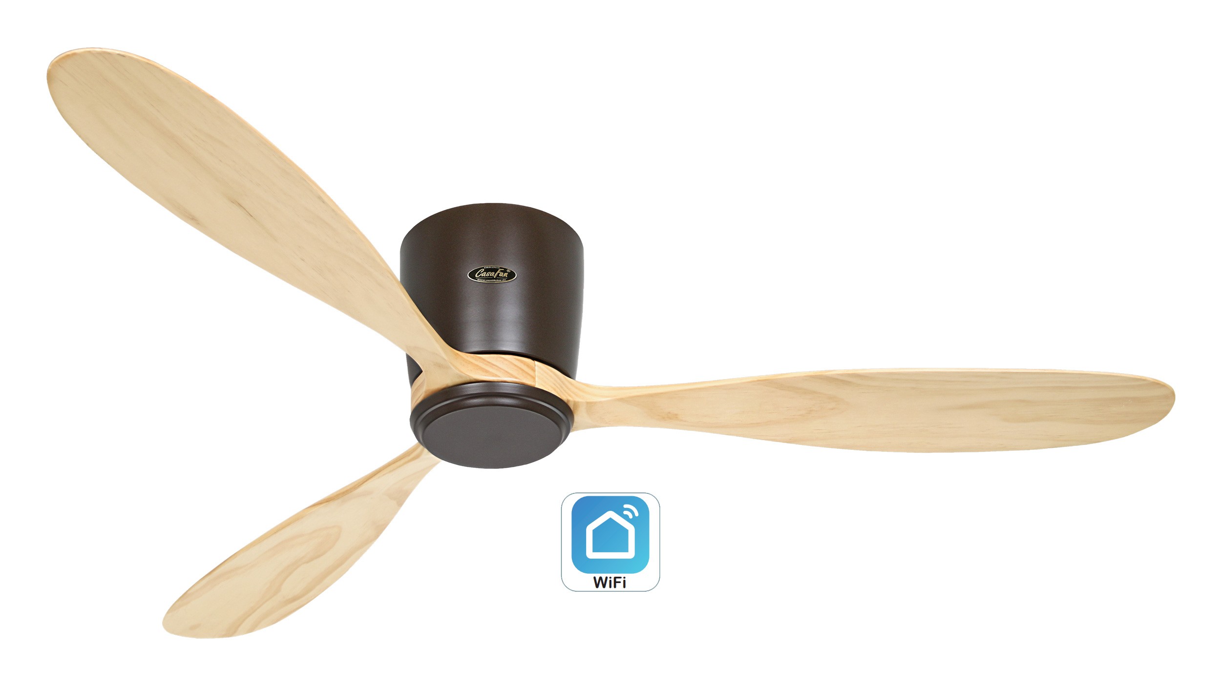foto del prodotto eco plano wood 132, ventilatore wifi senza luce, casafan