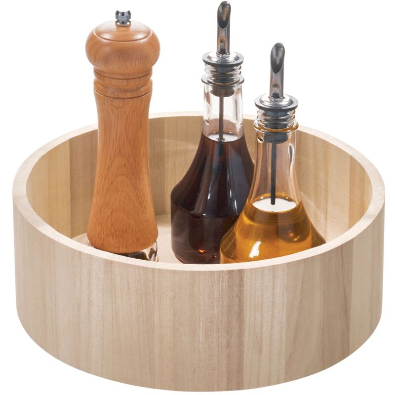 foto del prodotto eco wood versatile per armadi da cucina, girevoli in legno di paulownia per scaffali o armadietti, porta spezie da appoggio con bordo rialzato,