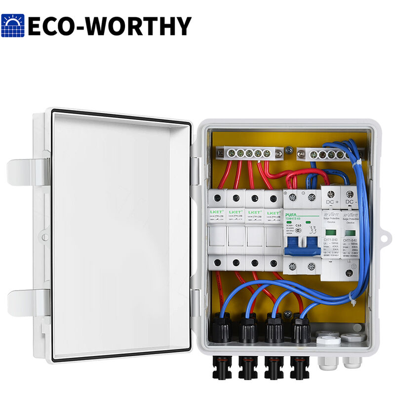 foto del prodotto eco worthy combiner box fotovoltaico a 4 stringhe protezione da sovratensione per comando interruttore automatico da 10a