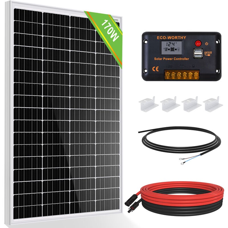 foto del prodotto eco worthy kit pannello solare 170 watt 18v con regolatore di carica solare 30a per camper camper casa marina