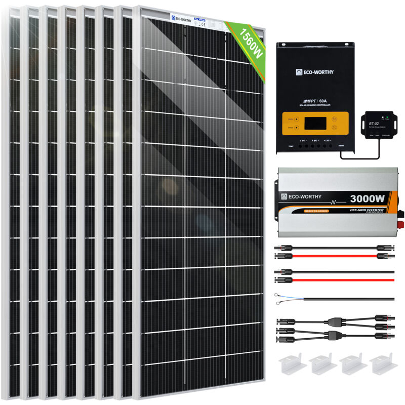 foto del prodotto eco worthy kit pannello solare da 1560w 24v con inverter solare a onda sinusoidale pura da 3000w 24v e regolatore di carica solare da 60amppt per