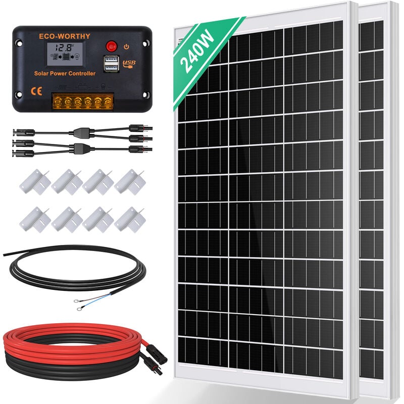 foto del prodotto eco worthy kit pannello solare da 240 w con regolatore di carica 30 a per kit fotovoltaico fuori rete per auto da casa