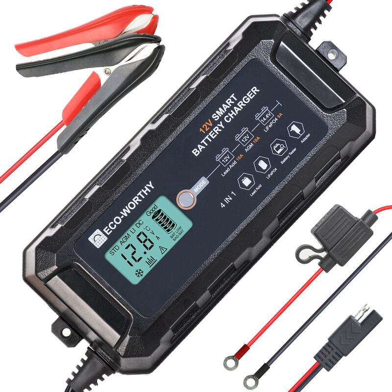 foto del prodotto eco worthy supporto per caricabatteria 10a 12v per motociclo per auto con batteria al piombo lifepo4