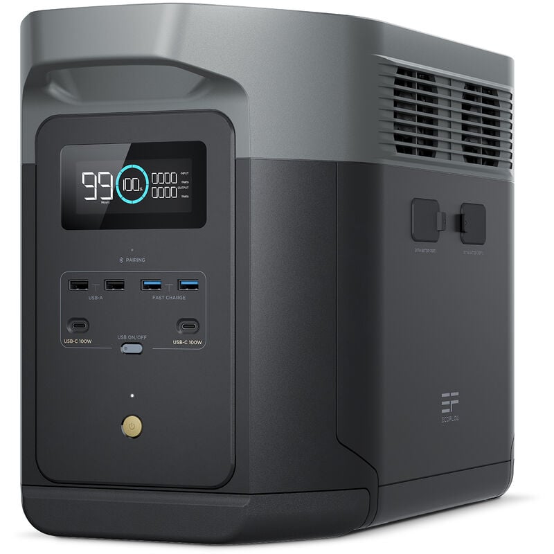 foto del prodotto ecoflow delta 2 max espandibile 2 6kwh centrale elettrica portatile, batteria lfp 3000 cicli, ca solare 80 di carica in 1 ora, fino a 3000w di