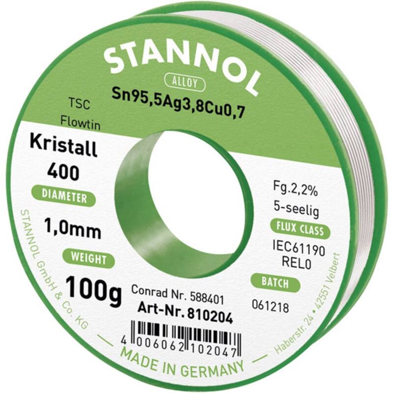 foto del prodotto ecology ts stagno senza piombo bobina sn95,5ag3,8cu0,7 rel0 100 g 1 mm - stannol