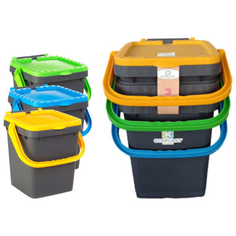 foto del prodotto ecoplast set 3 pattumiere ecoplus raccolta differenziata ecologiche 20l ecp20