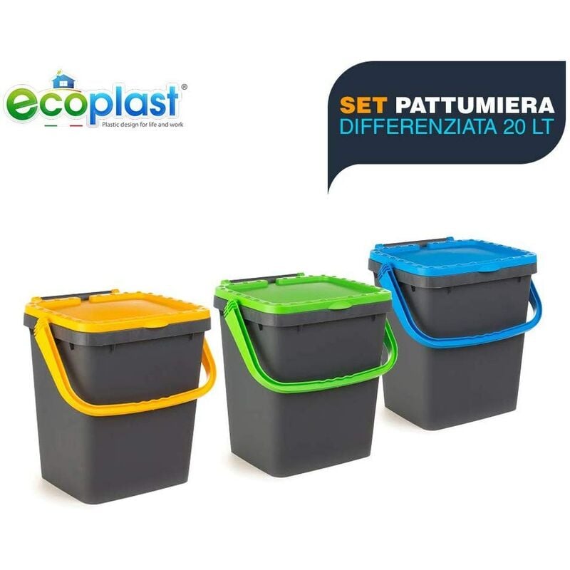foto del prodotto ecoplast set 3 pattumiere per raccolta differenziata 20 litri 