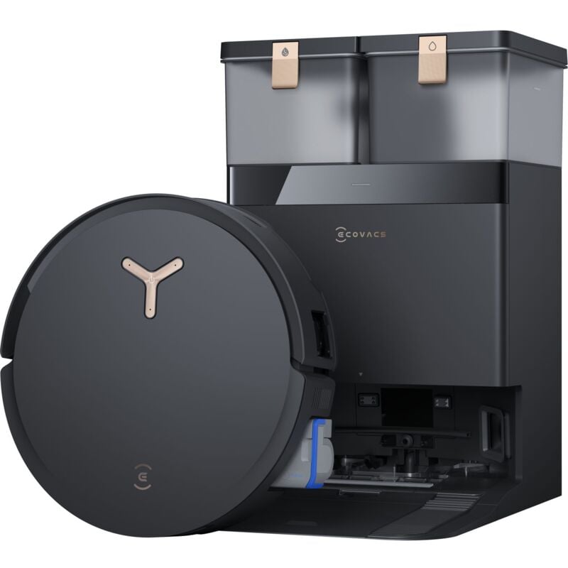 foto del prodotto ecovacs deebot x8 pro omni. tipo di contenitore della polvere sacchetto per la polvere, colore del prodotto nero, forma rotondo. capacit polvere