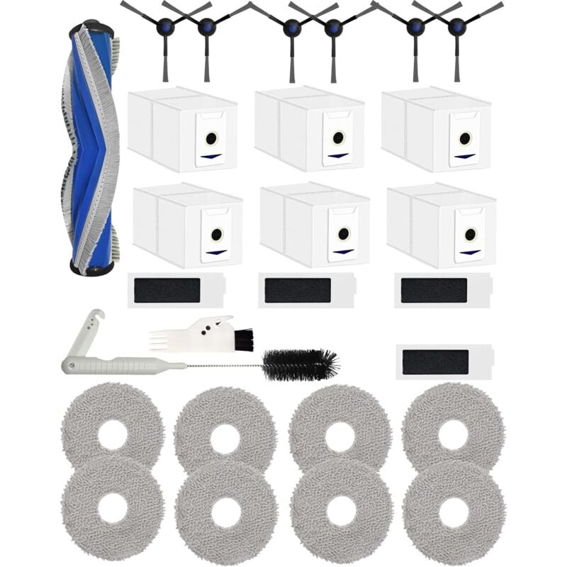 foto del prodotto ecovacs set di 27 accessori per robot aspirapolvere deebot t30 omni deebot t30 pro omni, 1 spazzola principale 6 spazzole laterali 4 filtri hepa 6