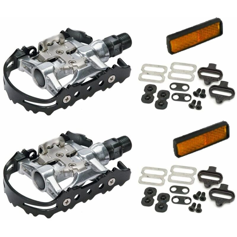 foto del prodotto ecovelo coppia pedali attacco doppia funzione fpd sgancio rapido con tacchette spd mtb bici