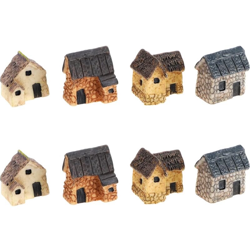 foto del prodotto ecsing 2 set 8 pezzi casa delle bambole villaggio case in pietra resina miniatura giardinaggio paesaggio simulazione cottage casa fata giardino