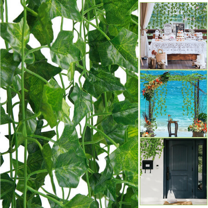 foto del prodotto edera artificiale 24pz - l. 2,4m - siepe artificiale - ghirlanda di edera artificiale - decorazione da giardino - swanew