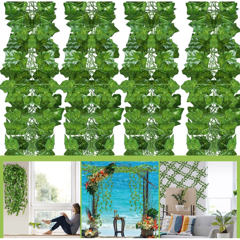 foto del prodotto edera artificiale 36pz - l. 2,4m - siepe artificiale - ghirlanda di edera artificiale - decorazione del giardino - swanew