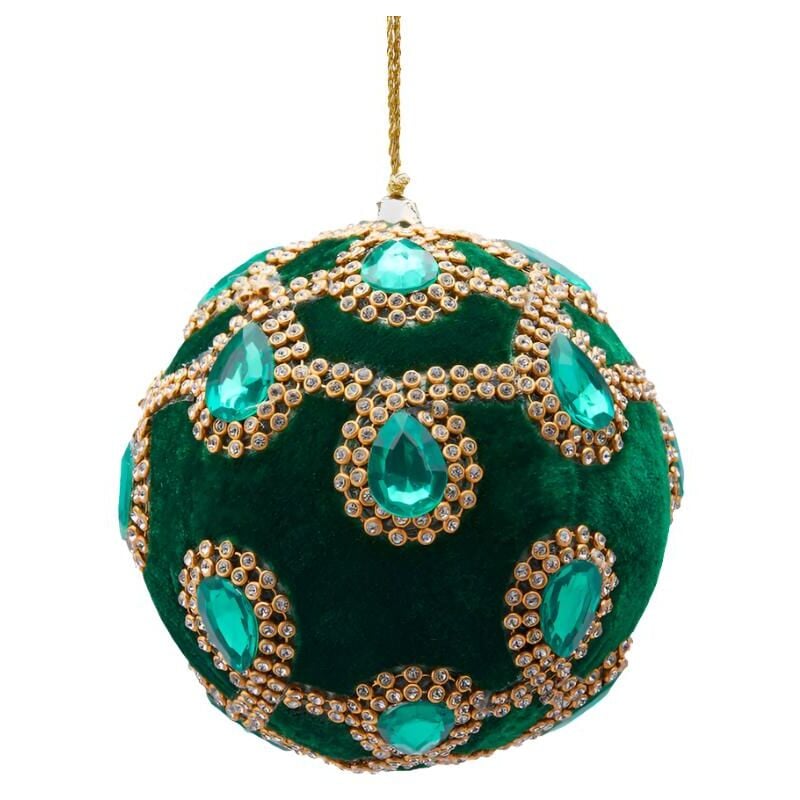 foto del prodotto edg pallina in velluto colore verde con gemme per albero di natale decorazioni natalizie