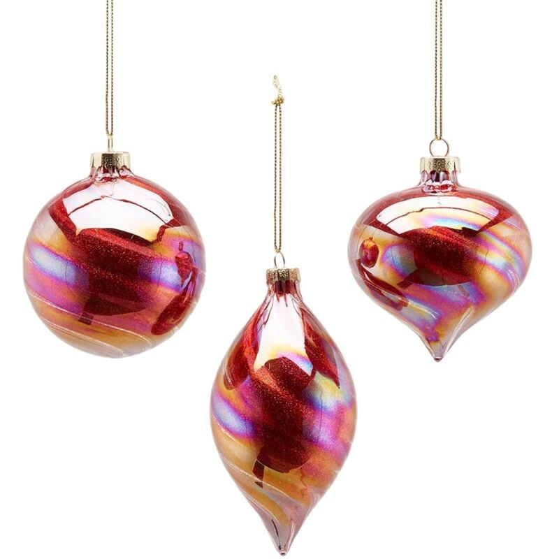 foto del prodotto edg palline per albero di natale in vetro color rosa pendagli decorati lucidi pallina trottola