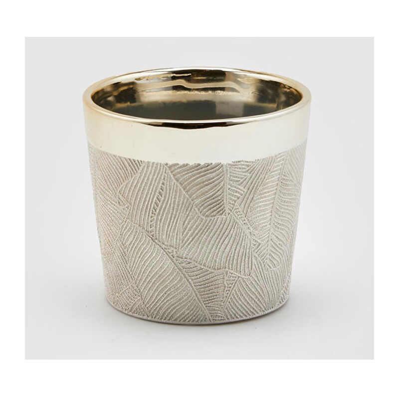 foto del prodotto edg, vaso in ceramica per piante foglie 13,5xh13cm avorio e oro, natale, decorazioni casa
