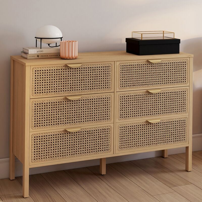 foto del prodotto edhen cassettone a 6 cassetti da 115 cm in canapa color legno