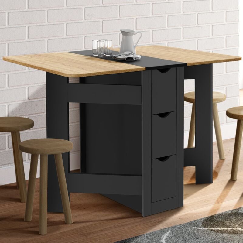 immagine 0 del prodotto edi consolle pieghevole per 2 4 persone con 3 cassetti neri, piano effetto faggio 103 x 76 cm