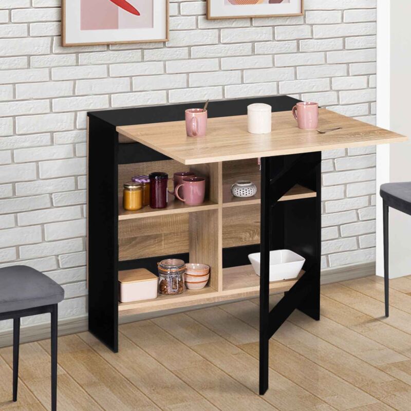 foto del prodotto edi consolle pieghevole per 2 6 persone con contenitore in legno nero e piano in faggio 150 x 80 cm