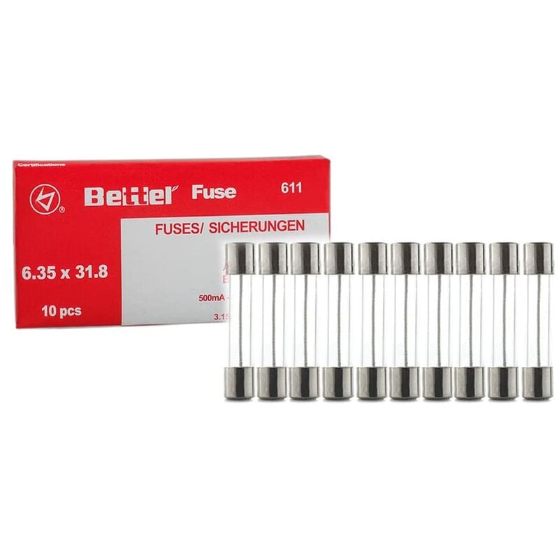 foto del prodotto edi tronic 10 pezzi di fusibili in vetro a fusione rapida 6,3x32mm 250v flink typ611 6,3a