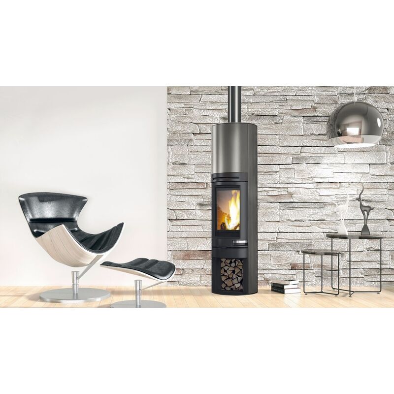 foto del prodotto edilkamin stufa a legna tally 8 s 8kw colore grigio superficie acciaio