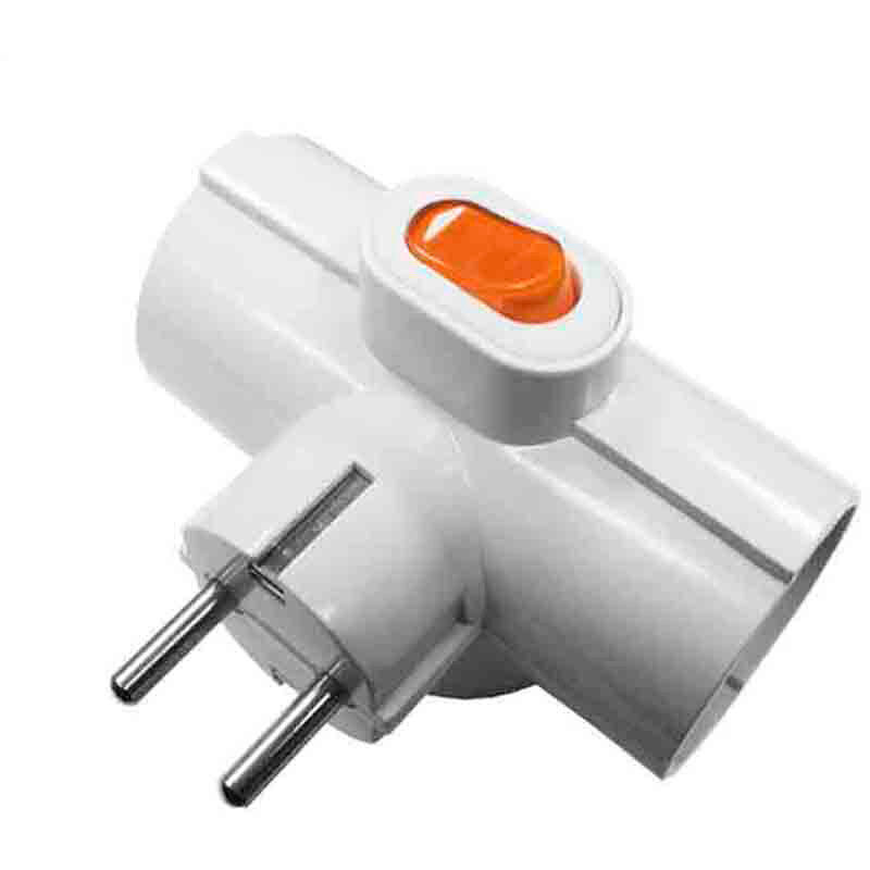 foto del prodotto edm adattatore triplice 2p t 16a 250v ingresso laterale interruttore luminoso bianco