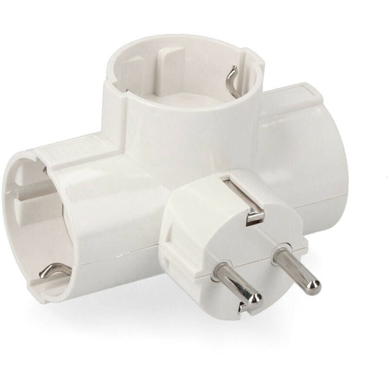 foto del prodotto edm adattatore triplo 2p t 16a 250v ingresso laterale bianco compatto