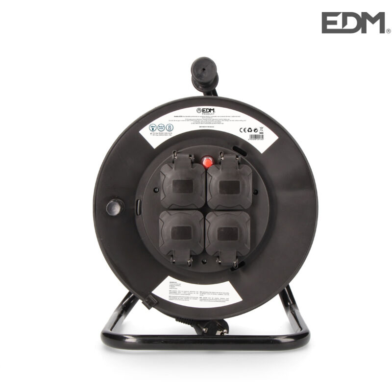 foto del prodotto edm avvolgicavo professionale con protettore termico 3 x2,5mm 25mts 4 prese con coperchio 3600 w 250v