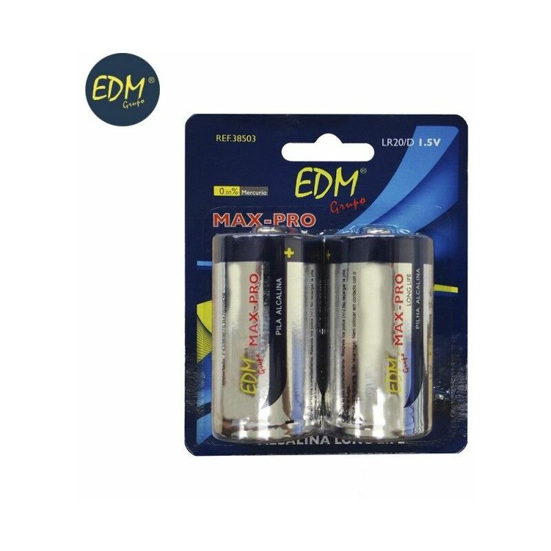 foto del prodotto edm batteria alcalina a lunga durata d lr20 1,5v blister 2 unit 34,2x61,5mm
