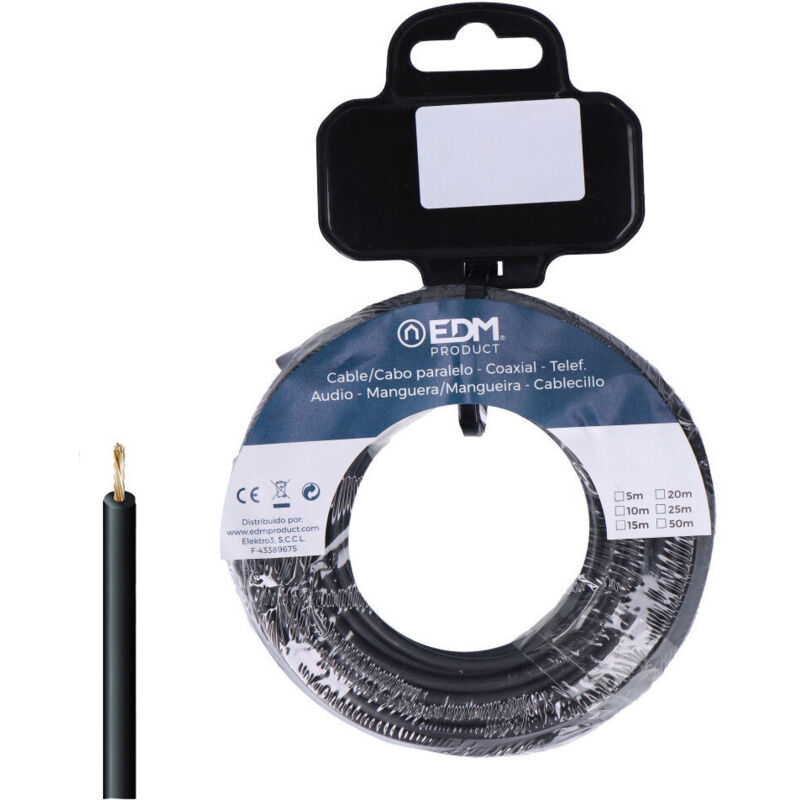 foto del prodotto edm bobina di cavo h07z1 k 1,5 mm2 nera 25 m leggera senza alogeno
