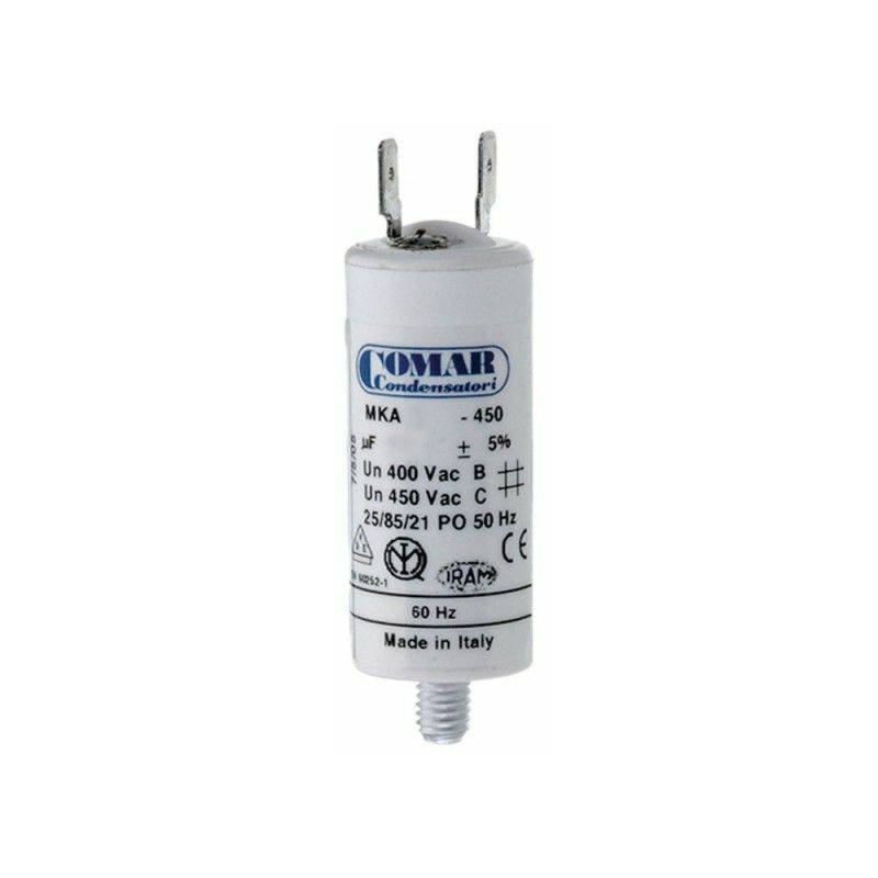 foto del prodotto edm condensatore di avviamento mka 2,5uf 5 450v 3,4x6,3cm con picchetto m8 e faston semplice 6,35 konek