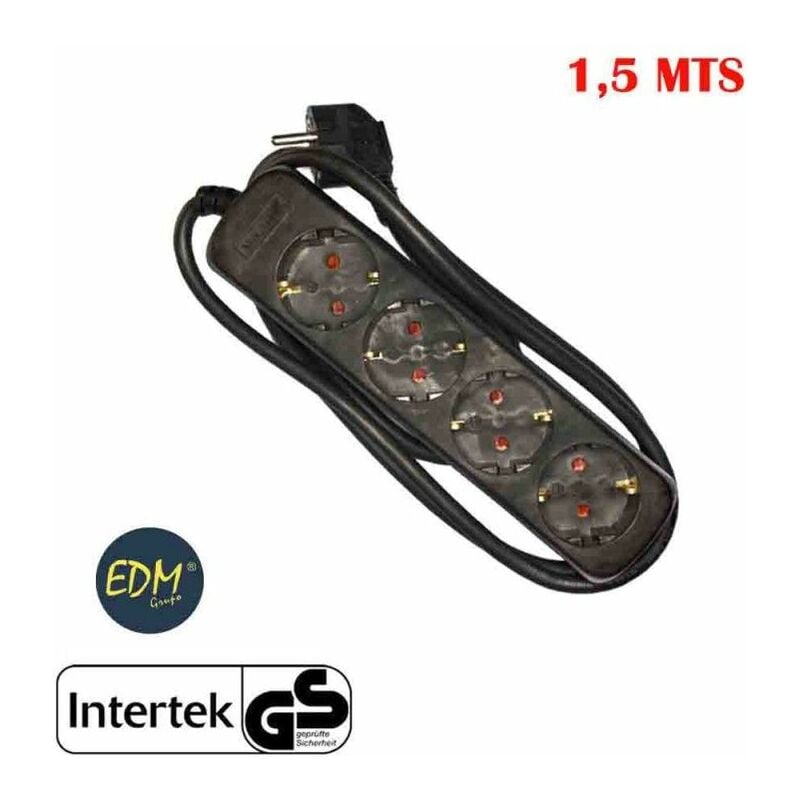 foto del prodotto edm estensione 4 prese 1,5 cavo da 1,5 m 16 16a 16 nero 16 sicurezza ce
